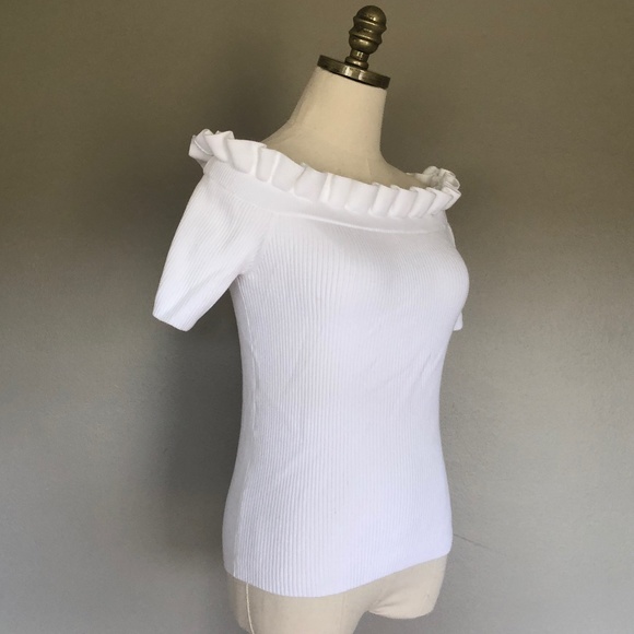 Club Monaco Small Petite White Ruffle Top Pullover - Picture 6 of 9